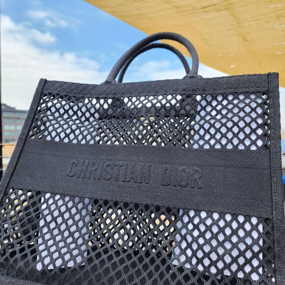 Christian Dior Book Tote Mesh Canvas Large Black - Picture 2 of 10